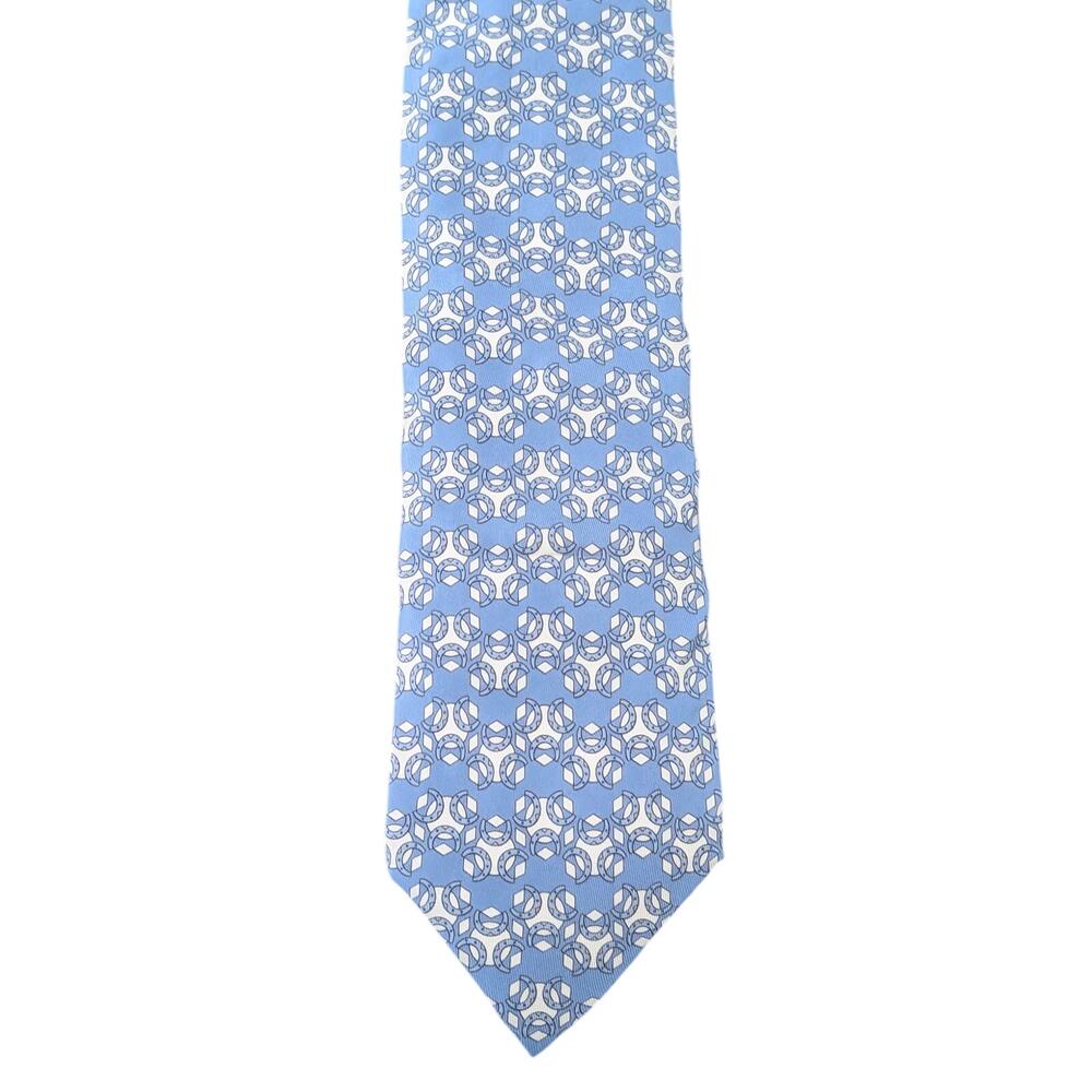 Vintage Hermès 100% Silk Men's Blue Tie With Multicolor Geometric Designs